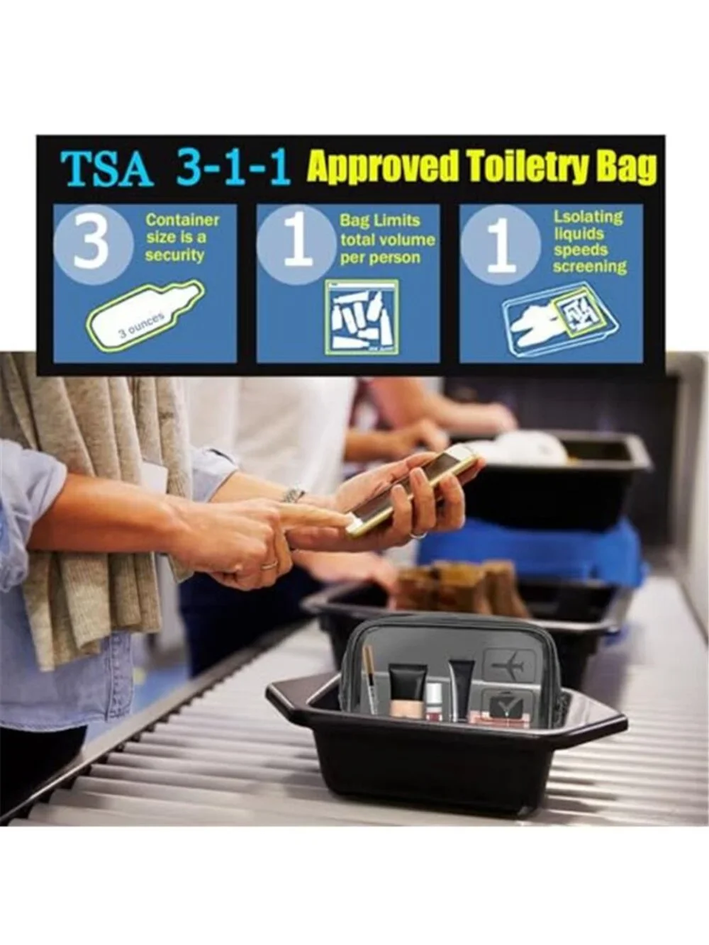 TSA Approved Clear Toiletry Bag Travel Cosmetic Makeup Organizer PVC 3 Pack